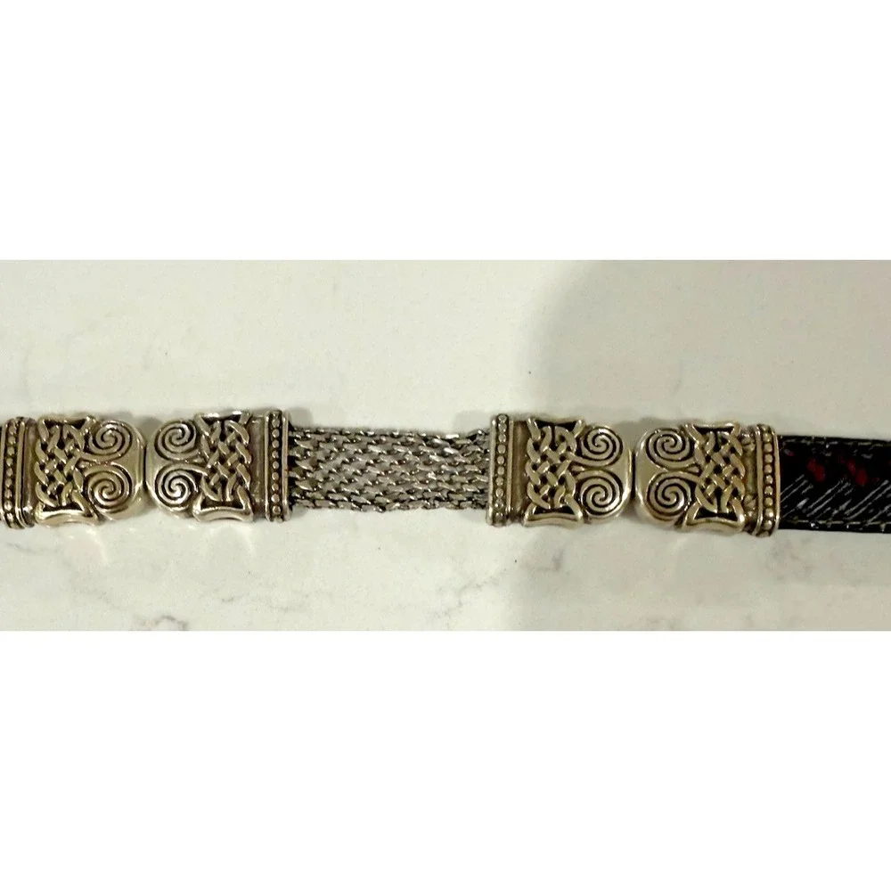 BRIGHTON Vintage Leather Belt Women M/30 Reversible Black & Brown Silver